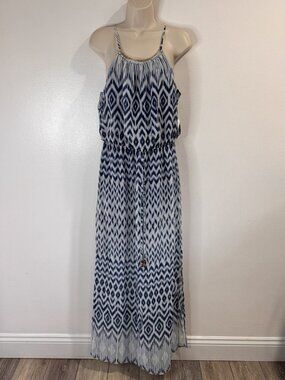 Vintage Y2K NEW City Triangles Maxi Dress L Diamond Blue White Gold Boho Beach